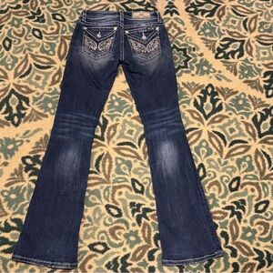 Miss Me Jewel Stud Embroidery Wing Pocket Mid Boot Stretch Jeans 25 Long 27 x 34